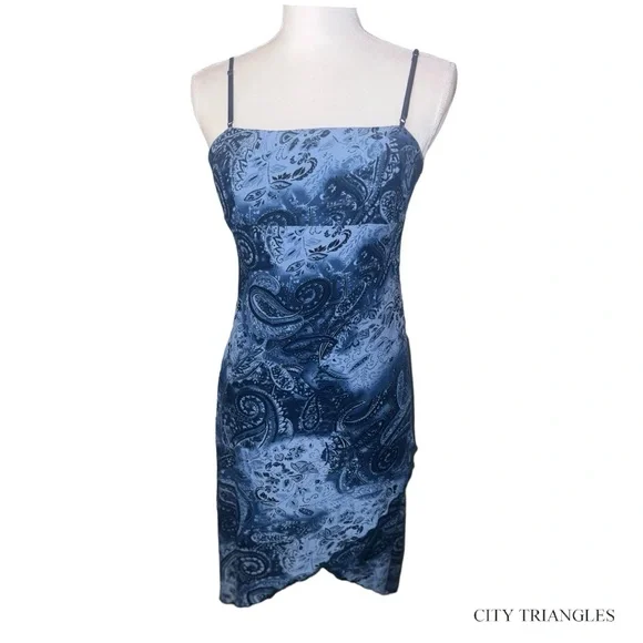 knee length dresses for ladies Vintage 2000s City Triangles Blue Sparkly Midi Dress main image 1